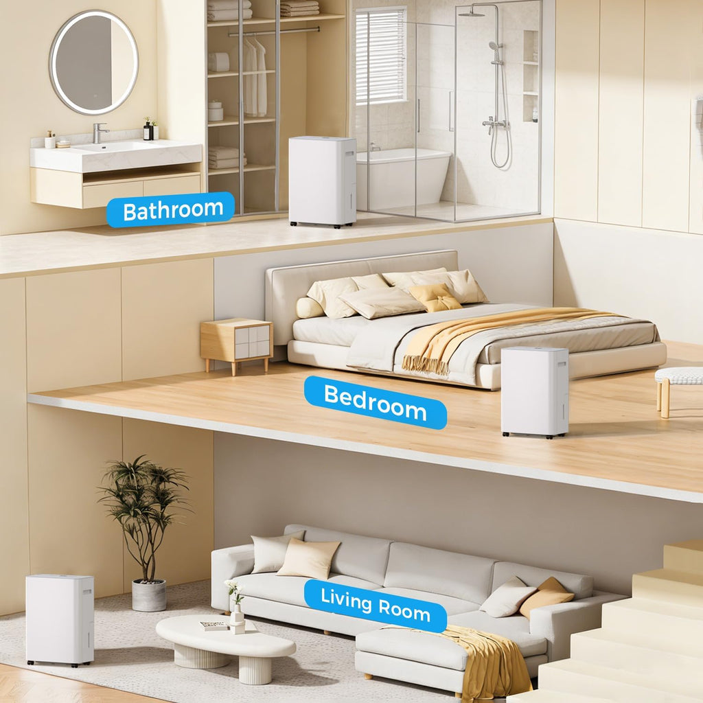 2500 sq.ft Dehumidifier for Home and Basement,Max 34 Pints Dehumidifier with Drain Hose,Ultra Quiet with Auto Defrost,Three Modes,Intelligent Dehumidifier for Bedroom,Bathroom,Large Room(White)