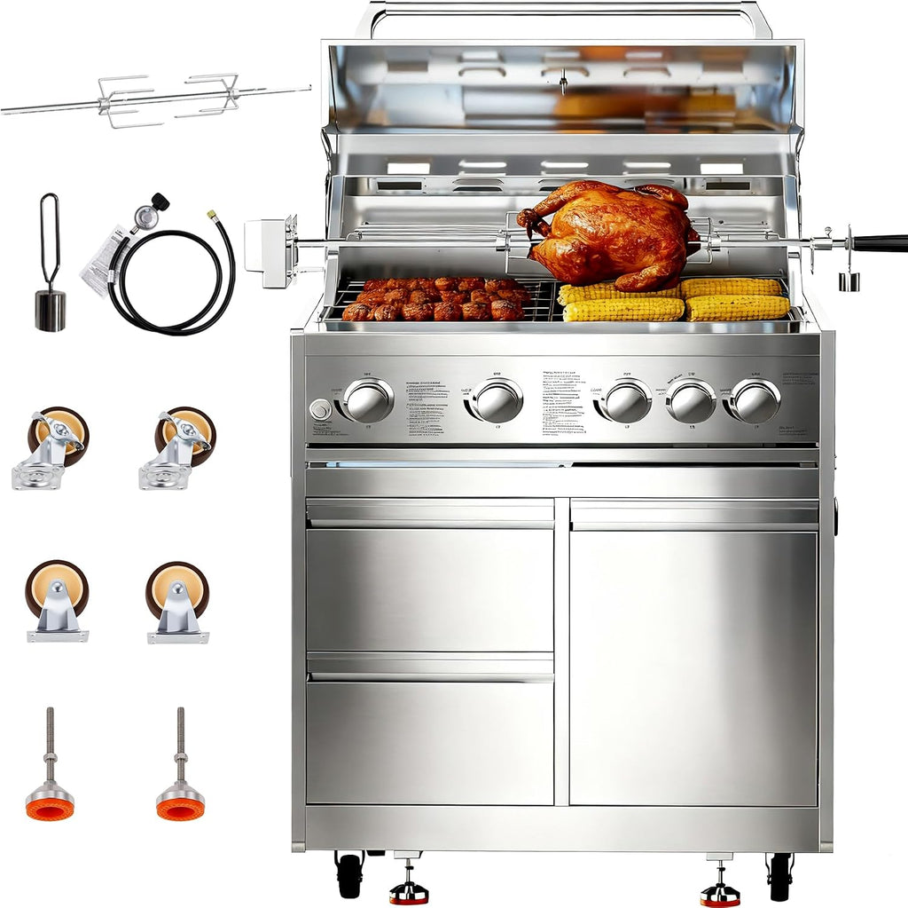 BODEGA Stainless Steel Outdoor Kitchen Drawer Cabinet for 30 inch Propane Gas Grill with 2 Drawers and Propane Tank Storage, Commercial Sinks Cabinet Combo perfect for Outdoor Kitchen BBQ Island.