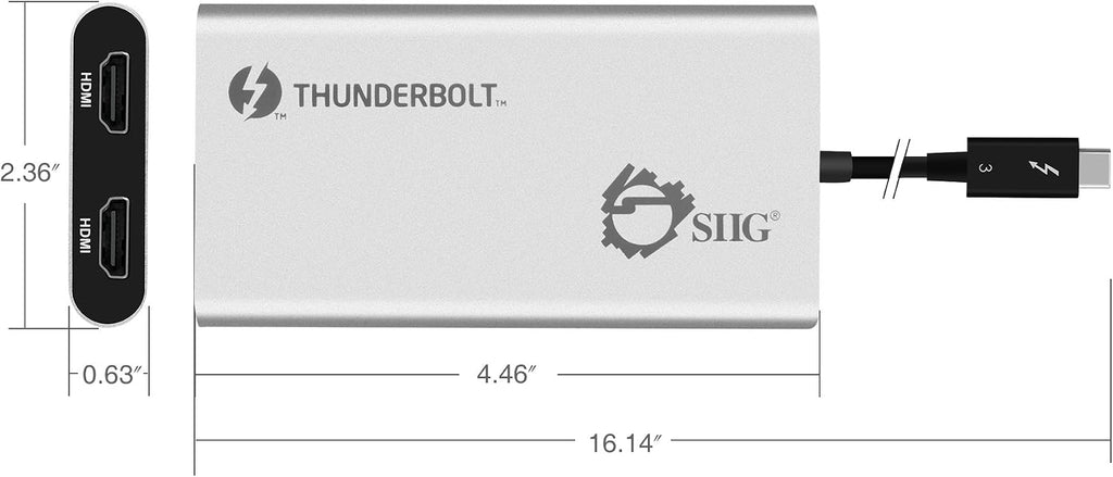 SIIG Thunderbolt 3 to Dual HDMI 2.0 Port Display Adapter at 4K 60Hz - Intel Thunderbolt 3 Certified - Windows/MacBook Pro/Chromebook/XPS/Surface Book - Supports Two 4K 60Hz Monitors Simultaneously