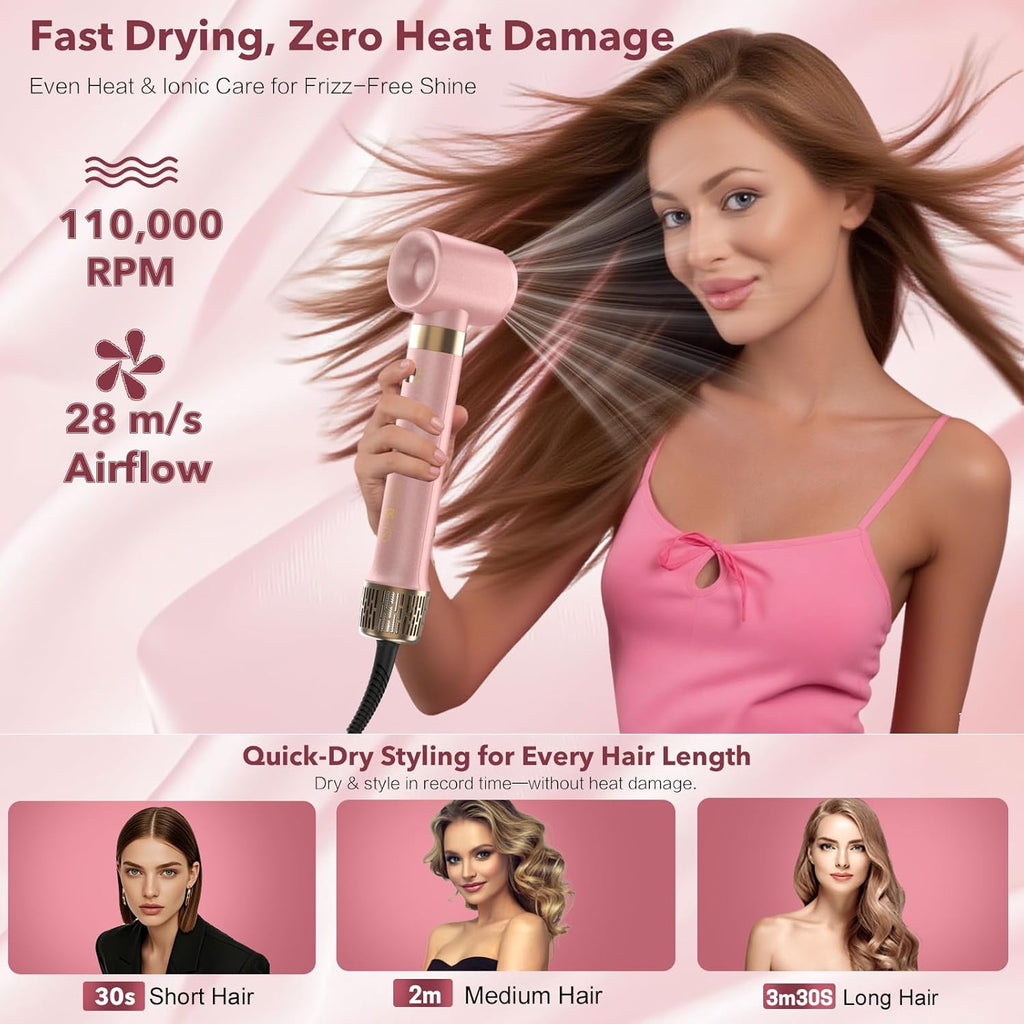 StyleVibe 6-in-1 Air Styler, Dual Voltage Hair Dryer & Blow Dryer Brush with Travel Case - Auto Wrap Curls (L/R), Fast Drying, Thermal Brush for Blowouts & Frizz-Free Volume, No Heat Damage