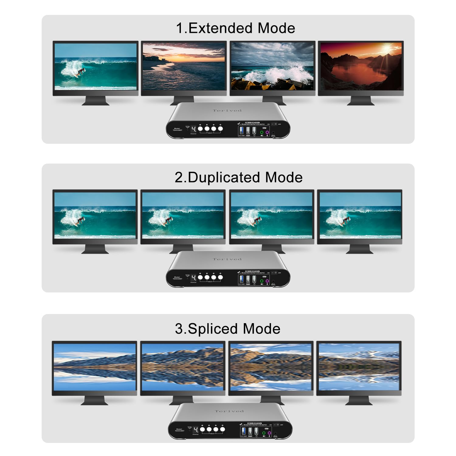 4 Computer 4 DP Monitors MST KVM Switch 4K@60Hz, DP MST USB 3.0 Quad Monitor, Hotkey and Wire Remote, Aluminum Shell, Digital Display, Audio/Mic, HDR10 with Cables (Windows)