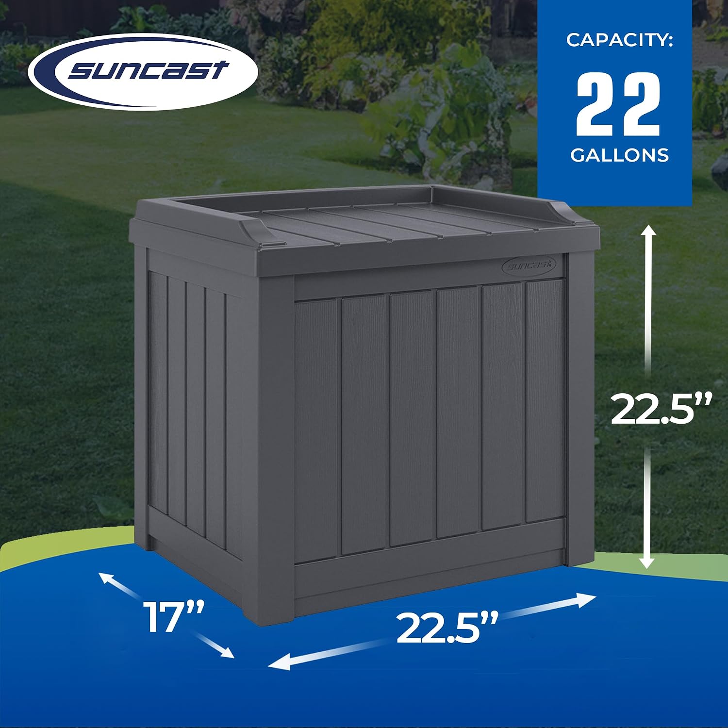 Suncast 2 Pack Small Deck Box Storage w/Bench Seat for Indoor & Outdoor Use, 22 Gal., Cyberspace