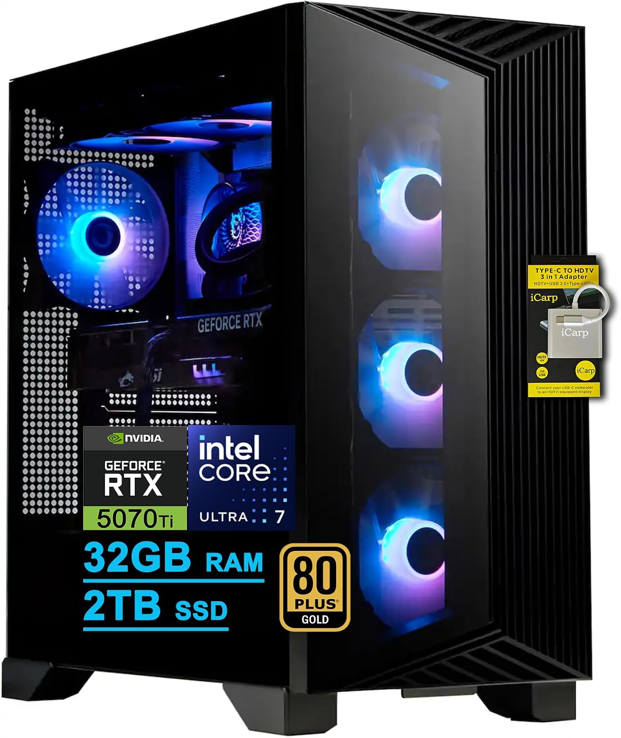 msi Aegis R2 AI 2nd Gaming Desktop Intel 20-core Ultra 7 265 32GB RAM 2TB SSD GeForce RTX 5070 Ti 16GB GRDDR7 (Up to 1406 Tops) 5Gb Ethernet Wi-Fi7 360mm Liquid Cooler 750W 80+ Gold PSU Win11 ICP Hub