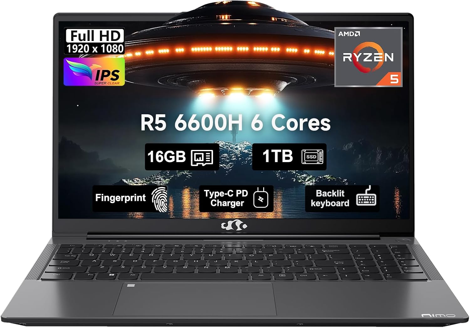 15.6 Business-gaming-Laptop, 6-Cores AMD Ryzen 5 6600H 660M 6nm GPU, 16GB DDR5 1TB SSD(Beat i7-1165G7 up to 4.5GHz)100W Type-C FHD IPS Laptop-Computer with Fingerprint Backlit Keyboard WiFi5 Win11