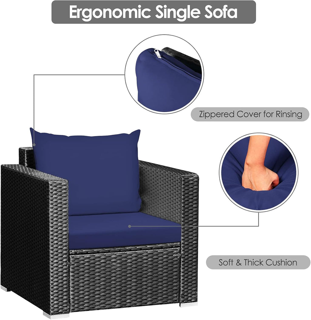 HAPPYGRILL 3-Piece Patio Furniture Set Rattan Wicker Patio Conversation Set with Coffee Table and Cushions Outdoor Sofa Set for Garden Balcony Porch Poolside