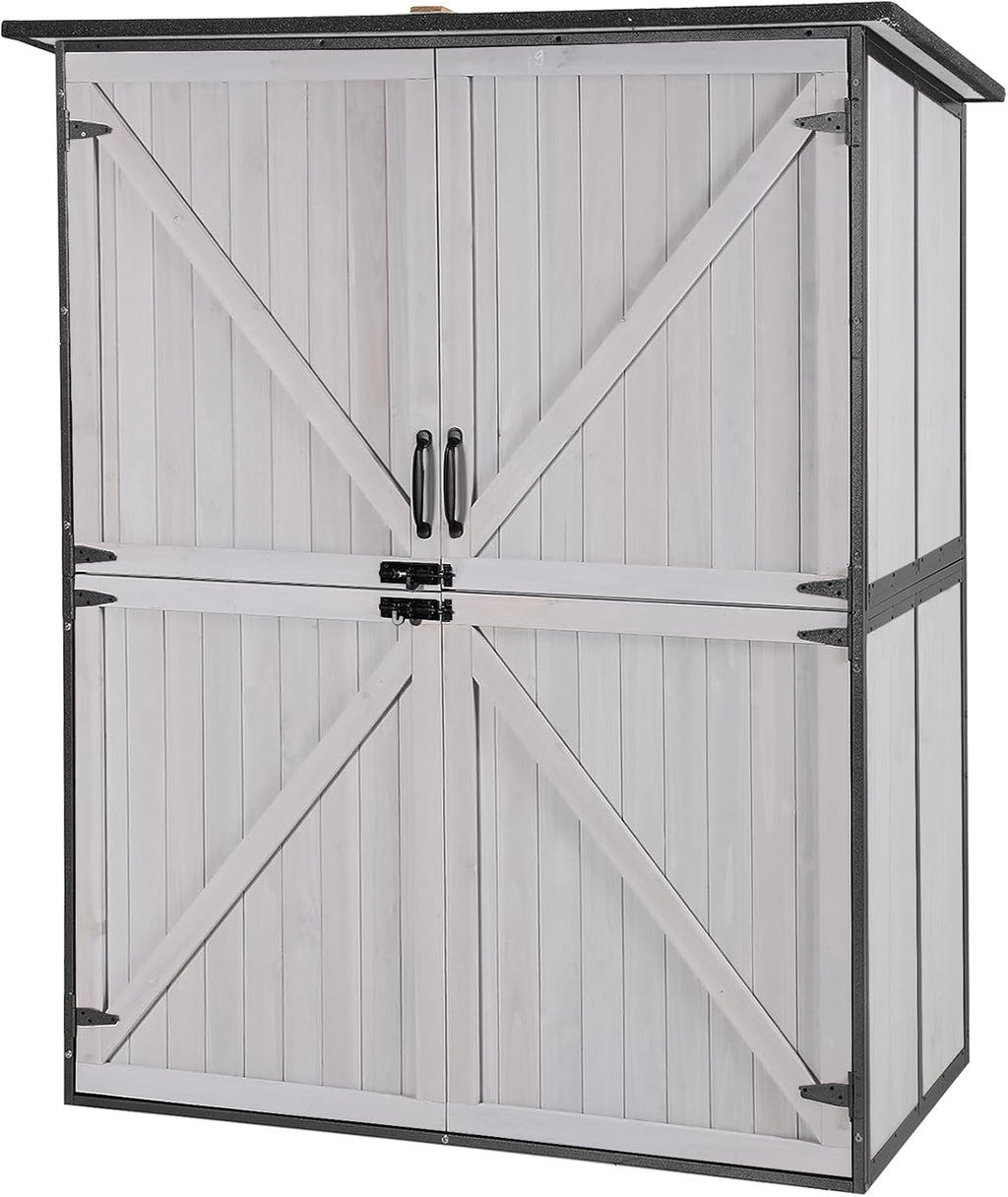 Aivituvin Outdoor Storage Shed Upgraded with Strong Metal Frame Garden Tool Shed Storage House Cabinet with Adjustable Shelfs and Wooden Floor 4.6 x 2.42FT (Off-White)