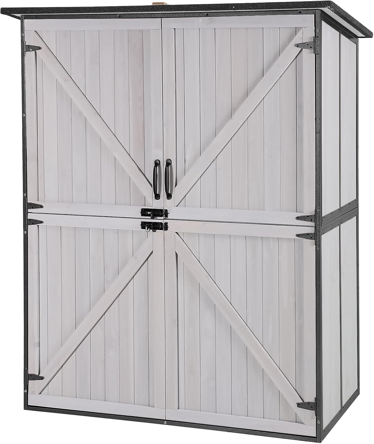 Aivituvin Outdoor Storage Shed Upgraded with Strong Metal Frame Garden Tool Shed Storage House Cabinet with Adjustable Shelfs and Wooden Floor 4.6 x 2.42FT (Off-White)