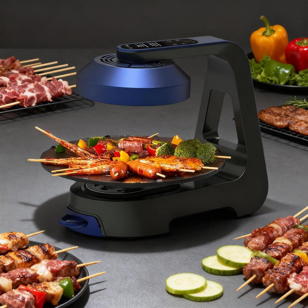 Electric Indoor Grill - Black Smokeless Grill with Smart LED Display, 360° Rotation, 1-80mins Timer & Precise Temperature Control for Kitchen