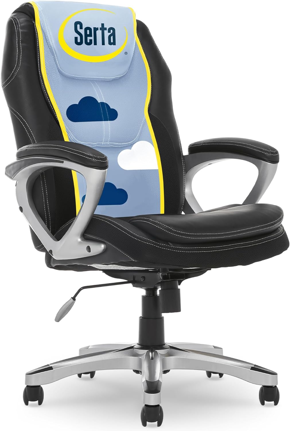Serta Amplify Executive Office Chair with Faux Leather and Mesh, Adjustable Ergonomic Comfy Seat with Lumbar Support, Modern Computer DeskChairs, Swivel Rolling Wheels, Black