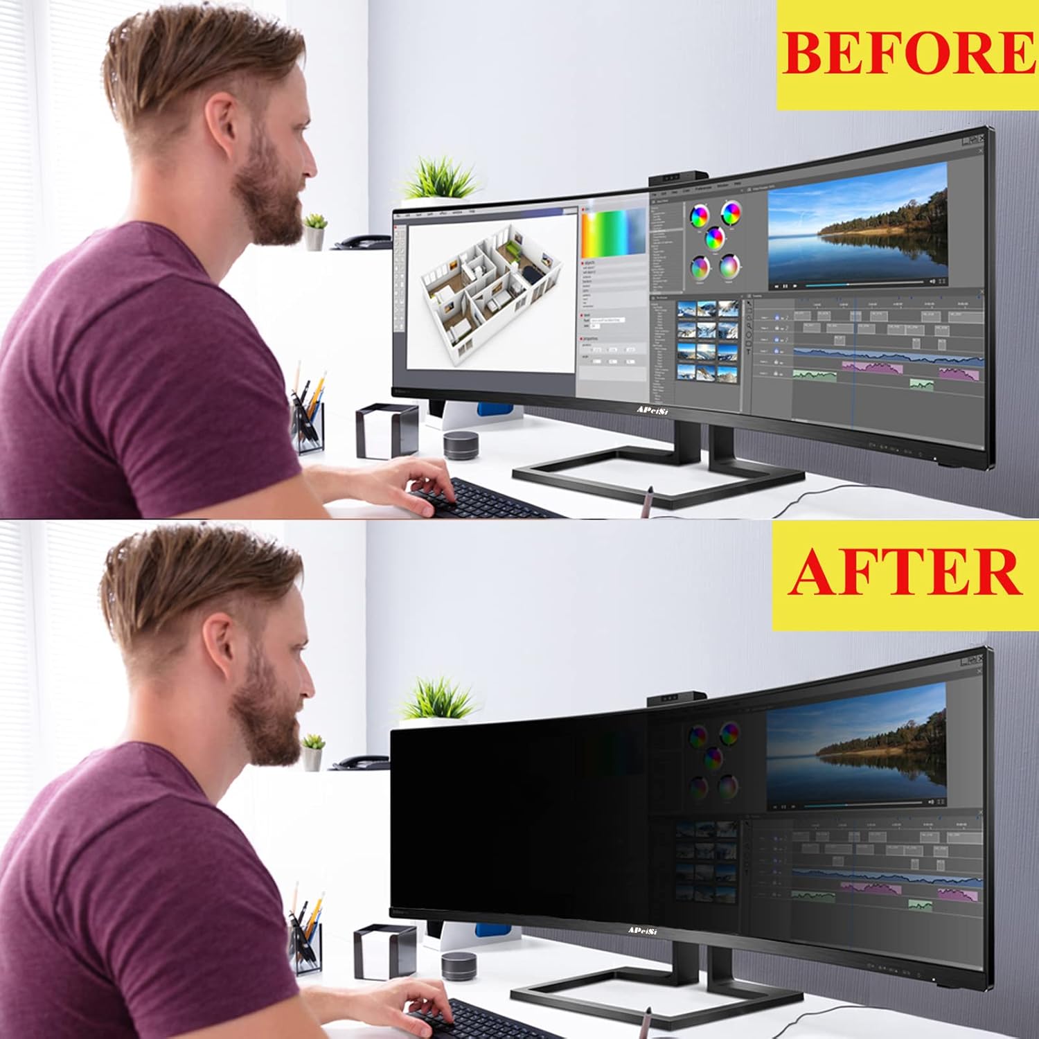 35 Inch Privacy Screen Filter for 21:9 Curved Ultrawide Monitor | Privacy Shield | Anti Glare | Anti-Blue Light | Eye Protection | Anti Spy | Computer Security Private Filter Protector