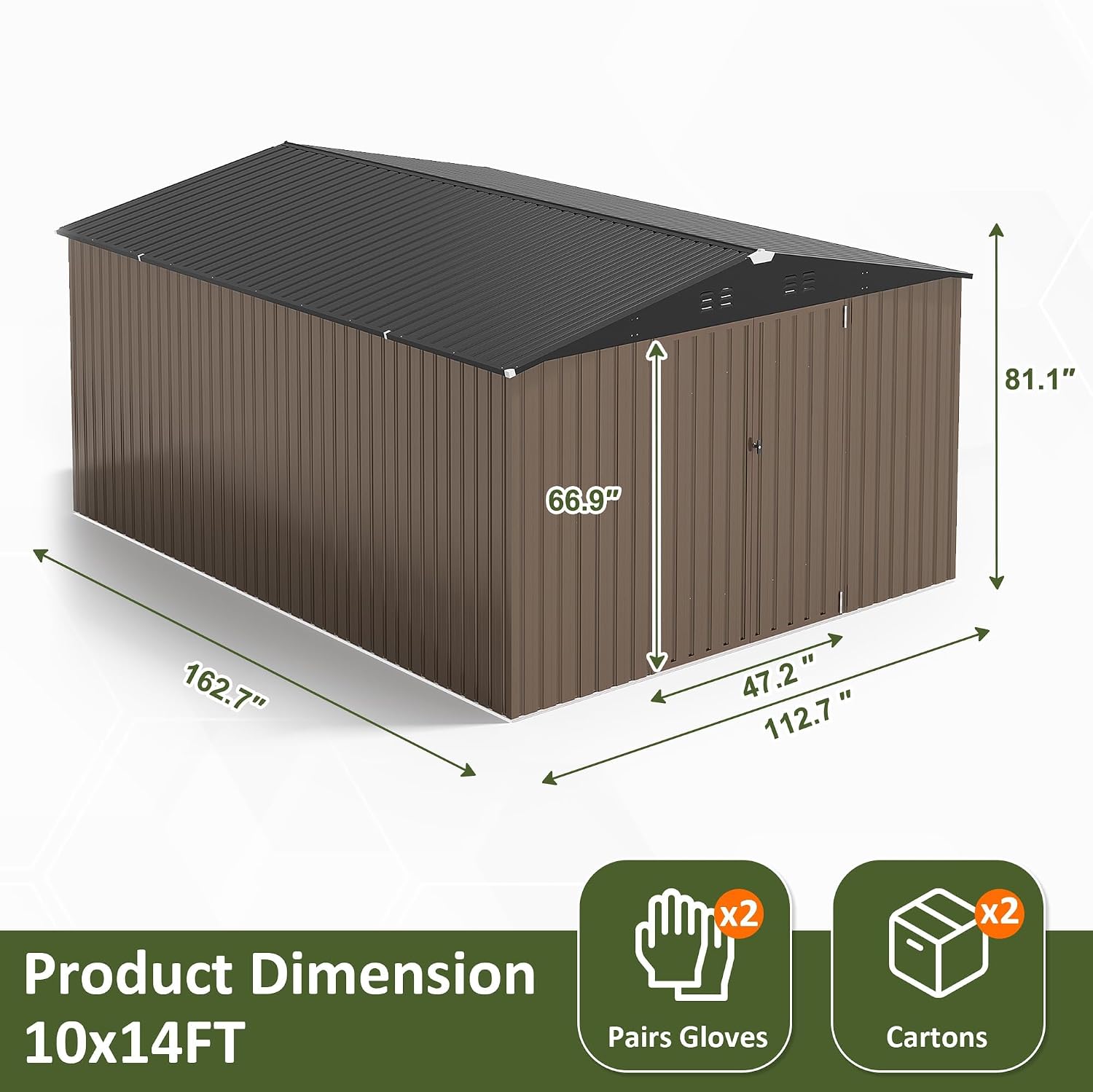 AirWire 10x14 FT Outdoor Storage Shed, Large Garden Shed with Updated Frame Structure and Lockable Doors, Metal Tool Sheds for Backyard Garden Patio Lawn, Brown