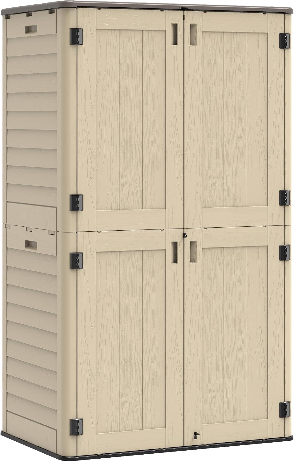 Tall Vertical Outdoor Storage Shed, 60 Cu Ft Waterproof Resin Storage Cabinet with Floor, All-Weather Garden Shed for Garage, Patio, Backyard, Porch (Khaki)