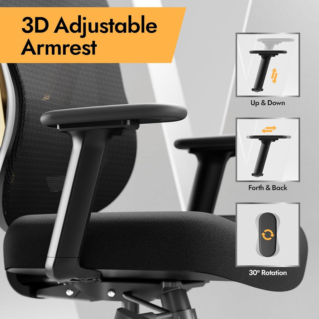 HOLLUDLE Ergonomic Mesh Office Chair - 3D Adjustable Lumbar Support & 3D Armrests, V-Shaped Back, Adjustable Desk Chair for Office & Home, Black and Gold