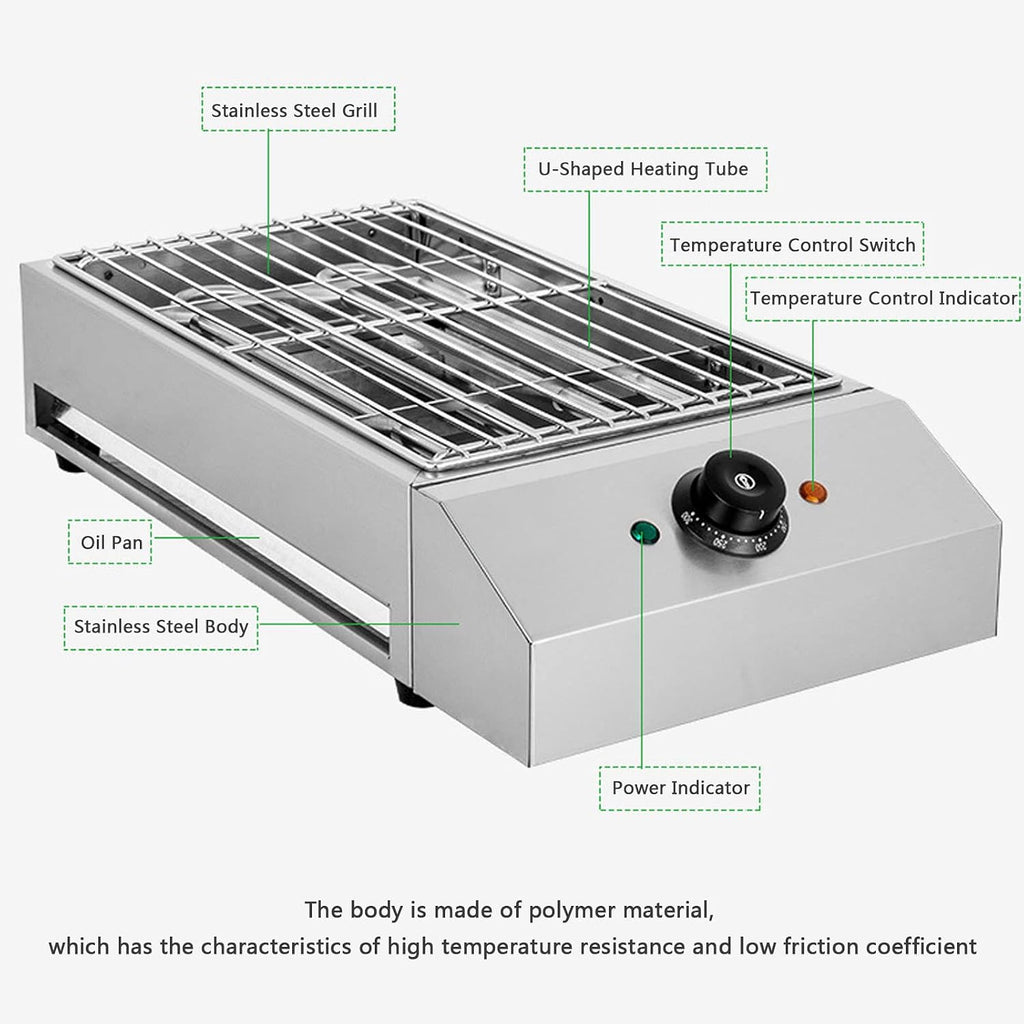 KnoRRs Premium Indoor Smokeless Electric Grill, 2600W Health BBQ Grill with Adjustable Temperature, Grill Surface 425x255 mm, Includes Water Filled Drip Tray to Reduce Smoke and Smell, BBQ Barbecue