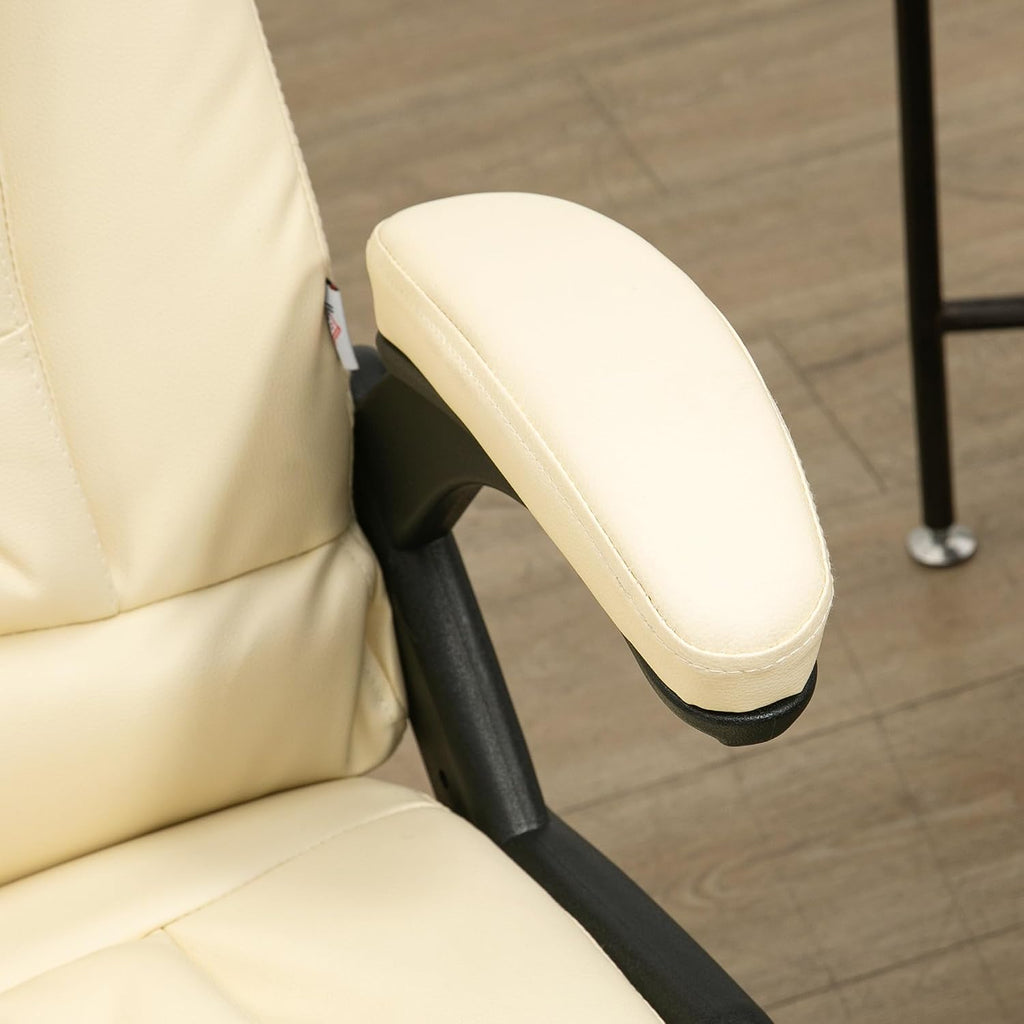 HOMCOM High Back Vibration Massage Office Chair with 6 Vibration Points, Heated Reclining PU Leather Computer Chair with Armrest and Remote, Beige