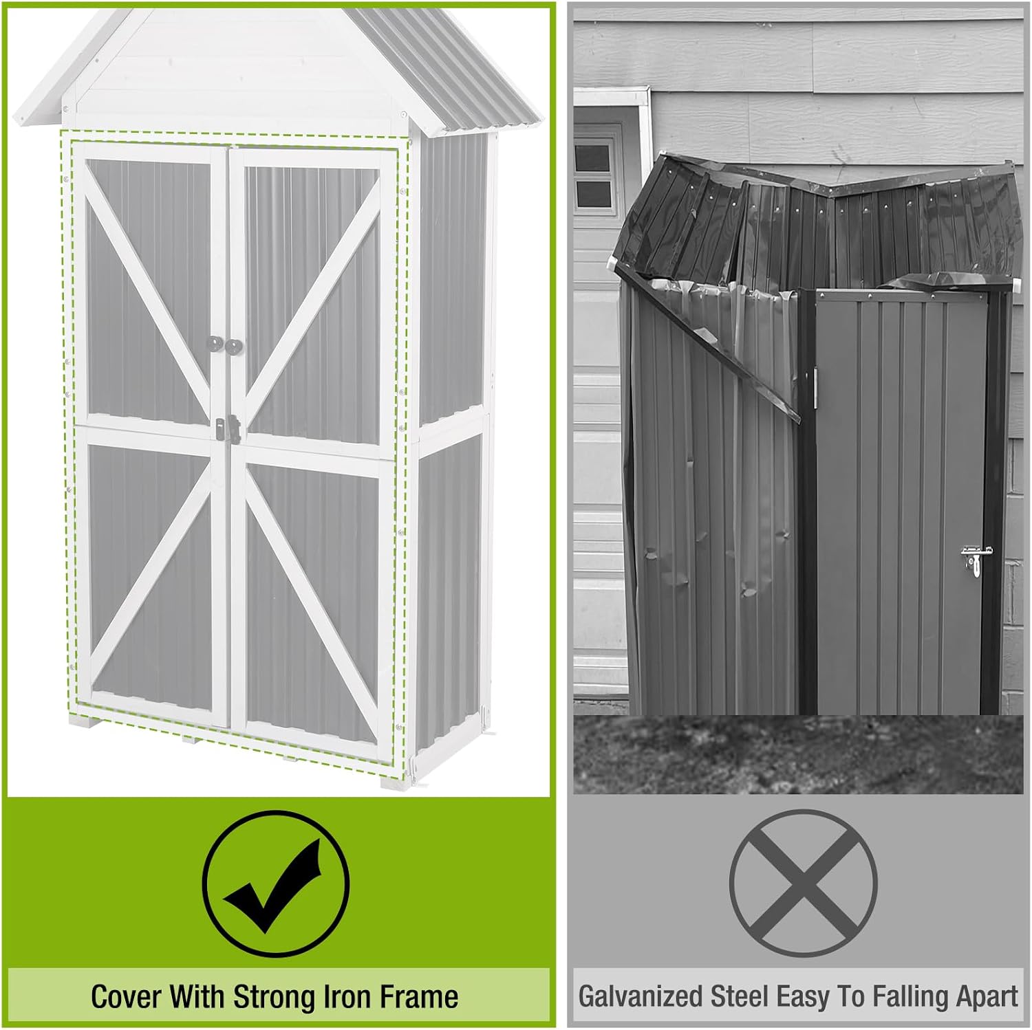 Outdoor Storage Shed Cabinet Strong Iron Frame Surrounding Garden Tool Storage with Adjustable Shelfs,Large Space