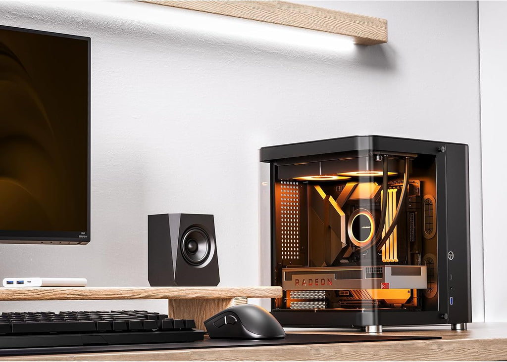 JONSBO TK-1 Black Micro ATX Mini Tower Computer CASE, Hyperboloid Glass Design, Separated Cabinet Structure, Al Alloy Shell Matx Desktop PC Case, Support ATX Power supply/240 AIO, Black