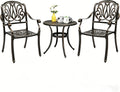 VINGLI 3 Piece Outdoor Bistro Set, Cast Aluminum Patio Table and 2 Chairs Set for Patio Balcony Garden, All Weather Outdoor Furniture Set with Stackable Chairs and Small Round Table (Without Cushion)