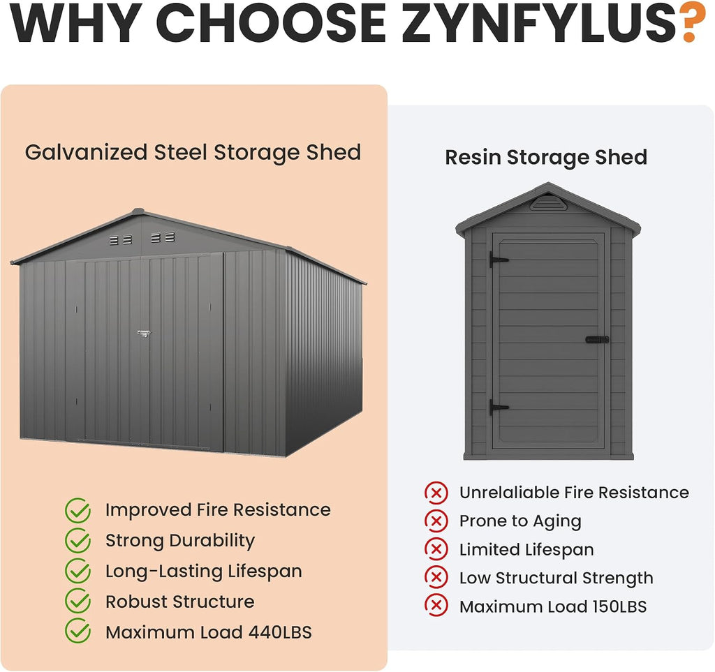 10x12 FT Metal Storage Shed Updated Frame Structure Outdoor Storage Shed Large with Double Lockable Doors, Steel Anti-Corrosion Tool Sheds Waterproof for Backyard, Pool, Patio, Light Gray