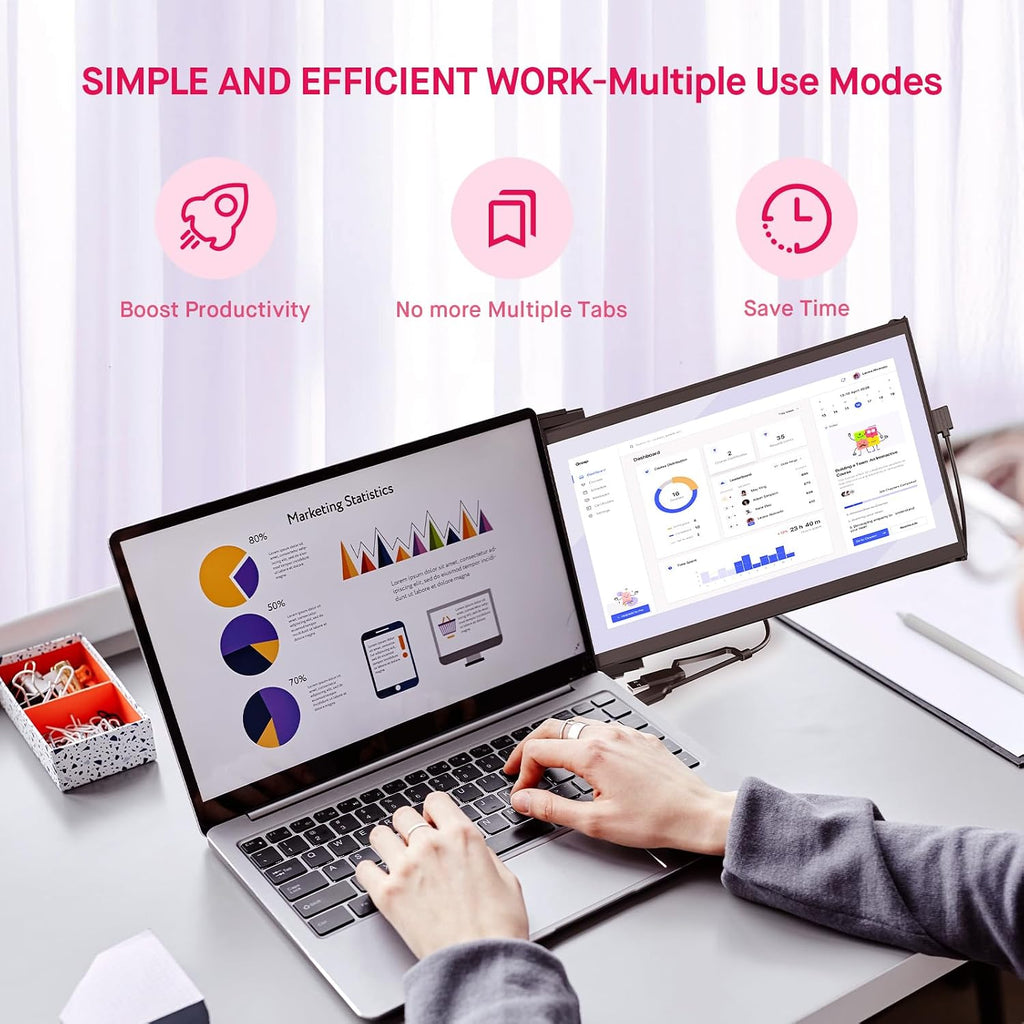 Duex Max DS Portable Monitor for Laptop, 【2026 Upgrade】 Mobile Pixels 14.1' Full HD IPS Dual Monitor for laptops, USB C/USB A/HDMI Powered Plug and Play Portable Display,Windows/Apple Compatible