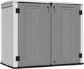 Mrosaa Outdoor Storage Shed Waterproof, Horizontal Outdoor Storage Cabinet for Garbage Cans,Tools and Lawnmower Lockable(34 Cu.ft-Gray and White)