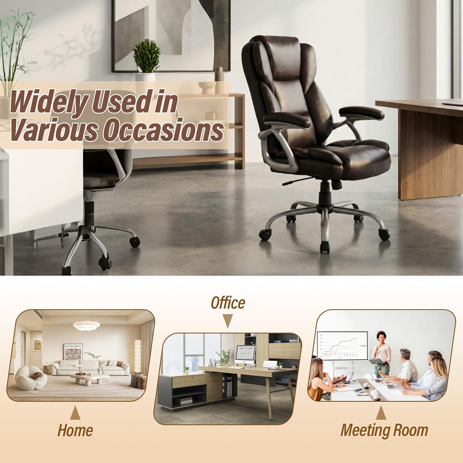 Giantex Executive Office Chair, Leather Ergonomic Computer Desk Chair w/Rocking Function, Padded Seat & Arms, Height Adjustable Gaming Chairs, High Back Rolling Swivel Chair for Home Office (Espresso)
