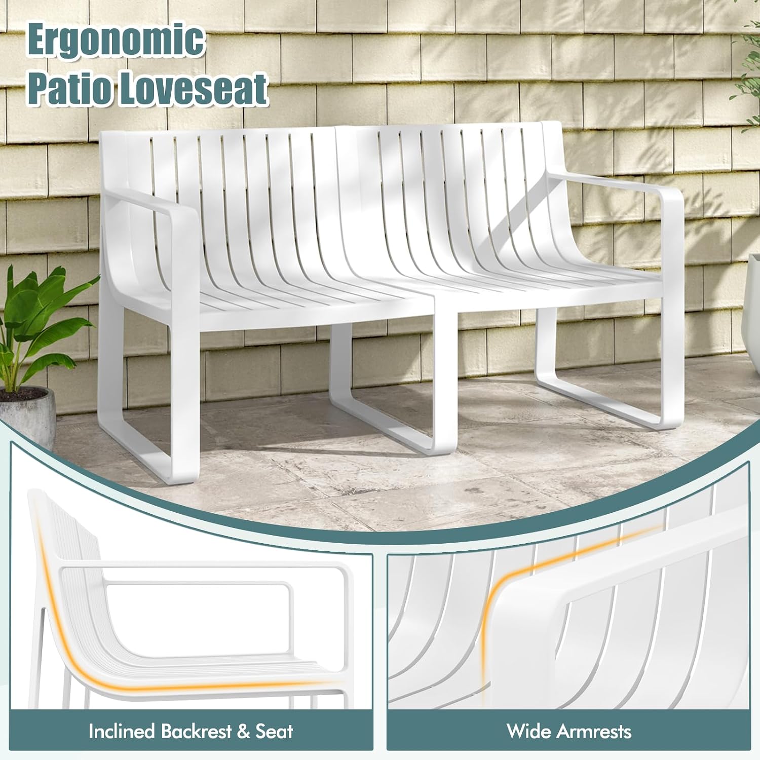 Tangkula 3-Piece Patio Furniture Set, Outdoor Conversation Set w/1 Loveseat & 2 Side Tables, All-Weather Patio Bistro Set for Lawn, Backyard, Poolside, Balcony, Garden, Deck, Blue