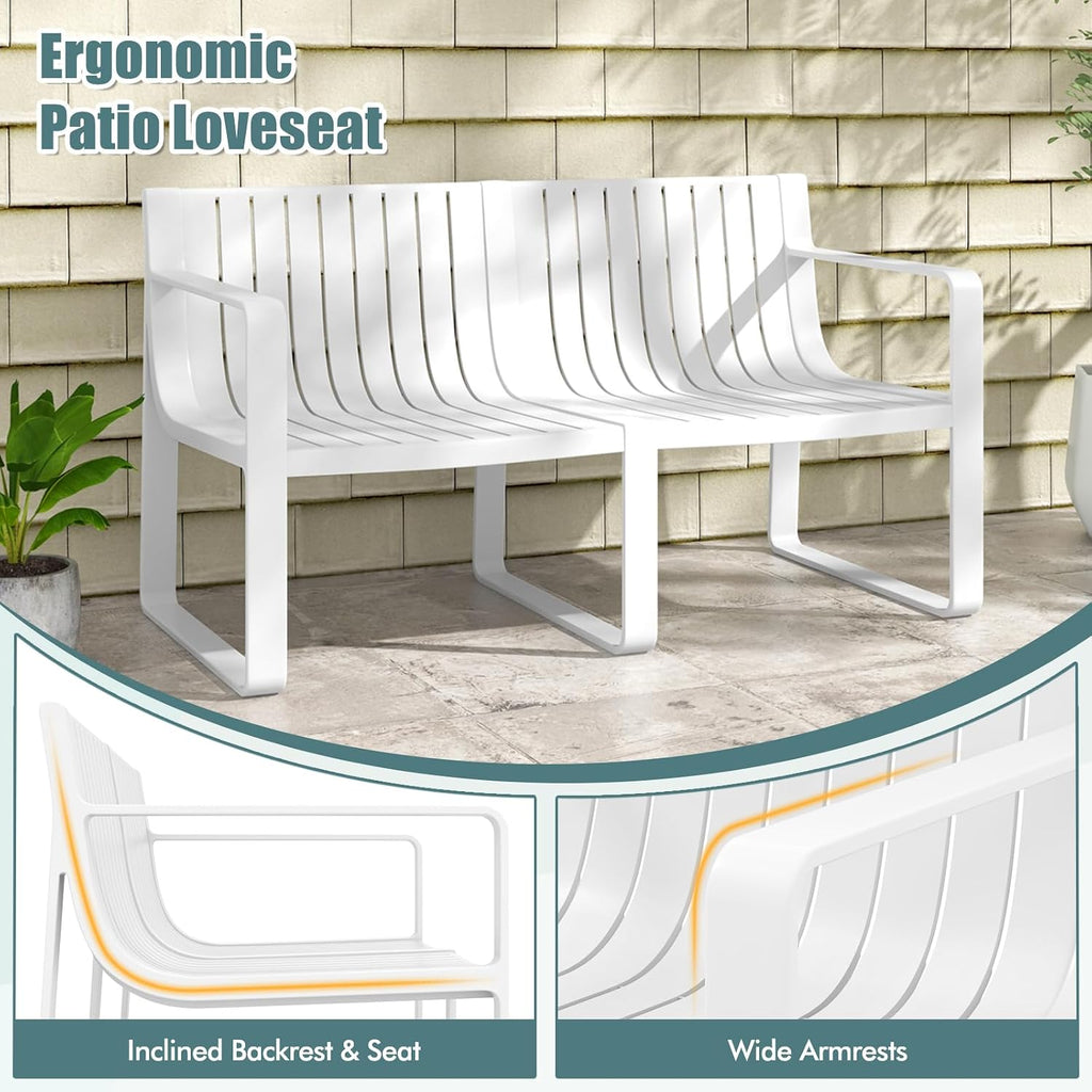 Tangkula 5-Piece Patio Furniture Set, Outdoor Conversation Set w/1 Loveseat, 2 Patio Chairs & 2 Side Tables, All-Weather Patio Bistro Set for Lawn, Backyard, Poolside, Balcony, Garden, Deck (White)