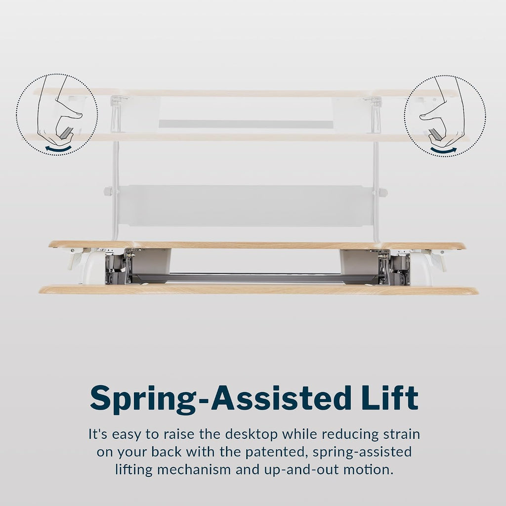 Vari VariDesk Pro Plus 36 Standing Desk Converter – 11 Height Settings + Spring Lift, 2 Tier Design, Keyboard Tray, Fits Desktops 36' Wide x 26.5' Deep – Delivers Fully Assembled (Light Wood)