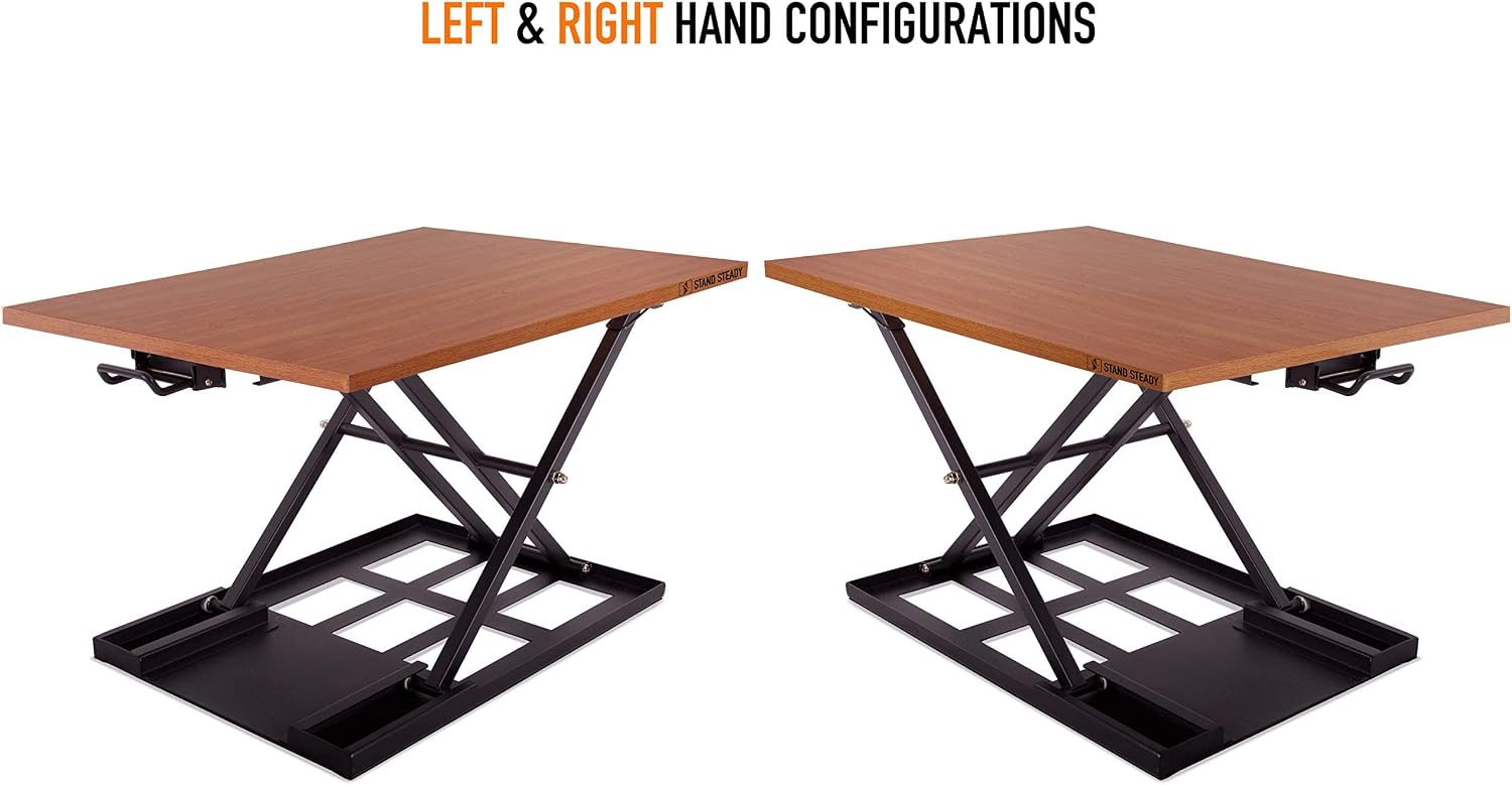 Stand Steady X-Elite Pro, Ergonomic Adjustable Height Standing Desk Converter for Home or Office, Easy Lift Sit to Stand Laptop Desk Riser for Laptop and Computer Monitor (Cherry, 28in x 20in)