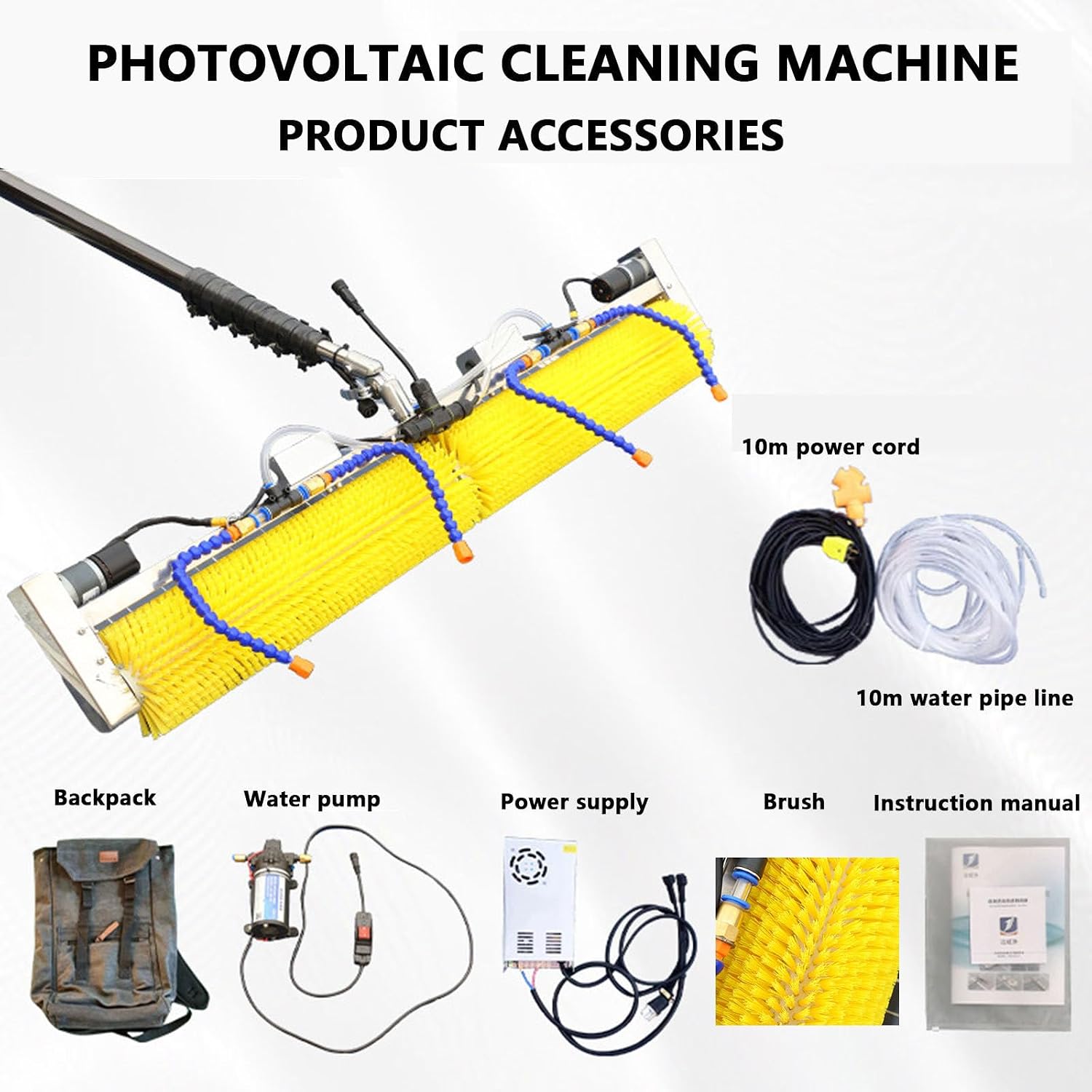 Solar Panel Cleaning Kit 30ft Water Fed Pole with Adjustable Electric Brush for Outdoor Window Cleaning Photovoltaic Panel Cleaner for Solar Panels 100cm Roller Brush Included