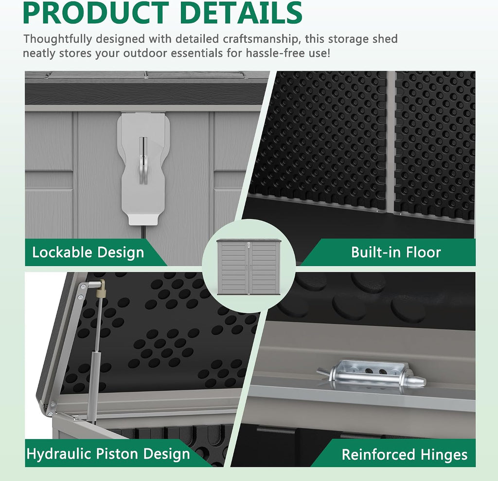 Uhomepro 4.6 Ft. X 4.1 Ft Outdoor Horizontal Storage Shed, Resin Storage Shed with Double Lockable Doors, Ideal for Garbage Can Storage and Garden Tools, Strong Water Resistance