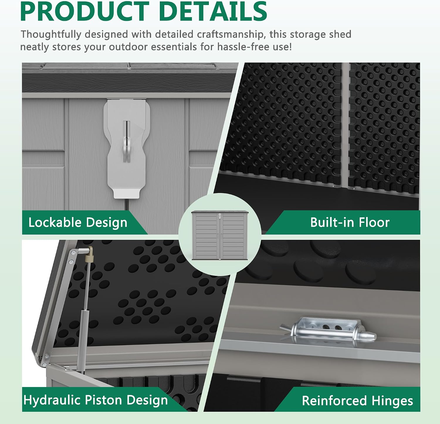 Uhomepro 4.6 Ft. X 4.1 Ft Outdoor Horizontal Storage Shed, Resin Storage Shed with Double Lockable Doors, Ideal for Garbage Can Storage and Garden Tools, Strong Water Resistance