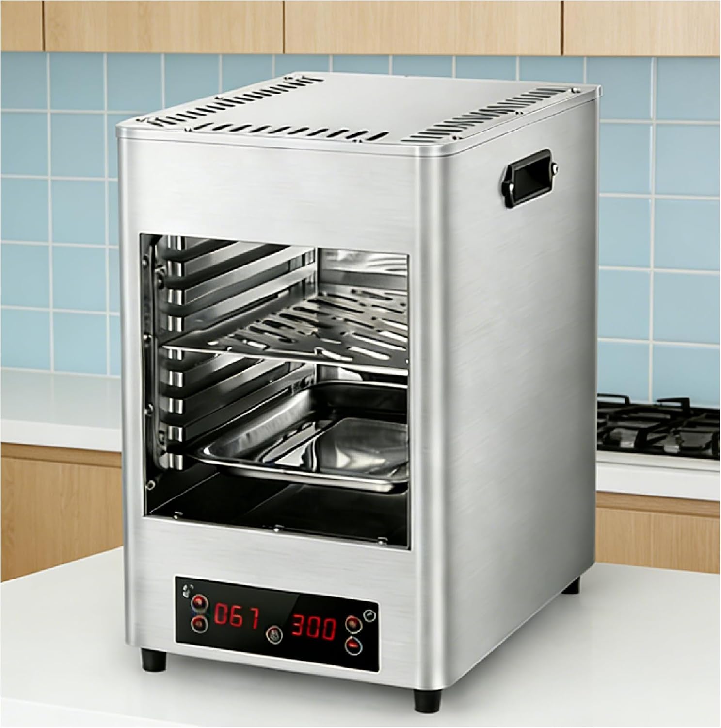 1700W Indoor Electric Steak Grill, 8-Layer Portable countertop Oven, 30-Minute Timer, 8 Temperature Settings, can Grill Beef, Chicken, and Vegetables Metallic
