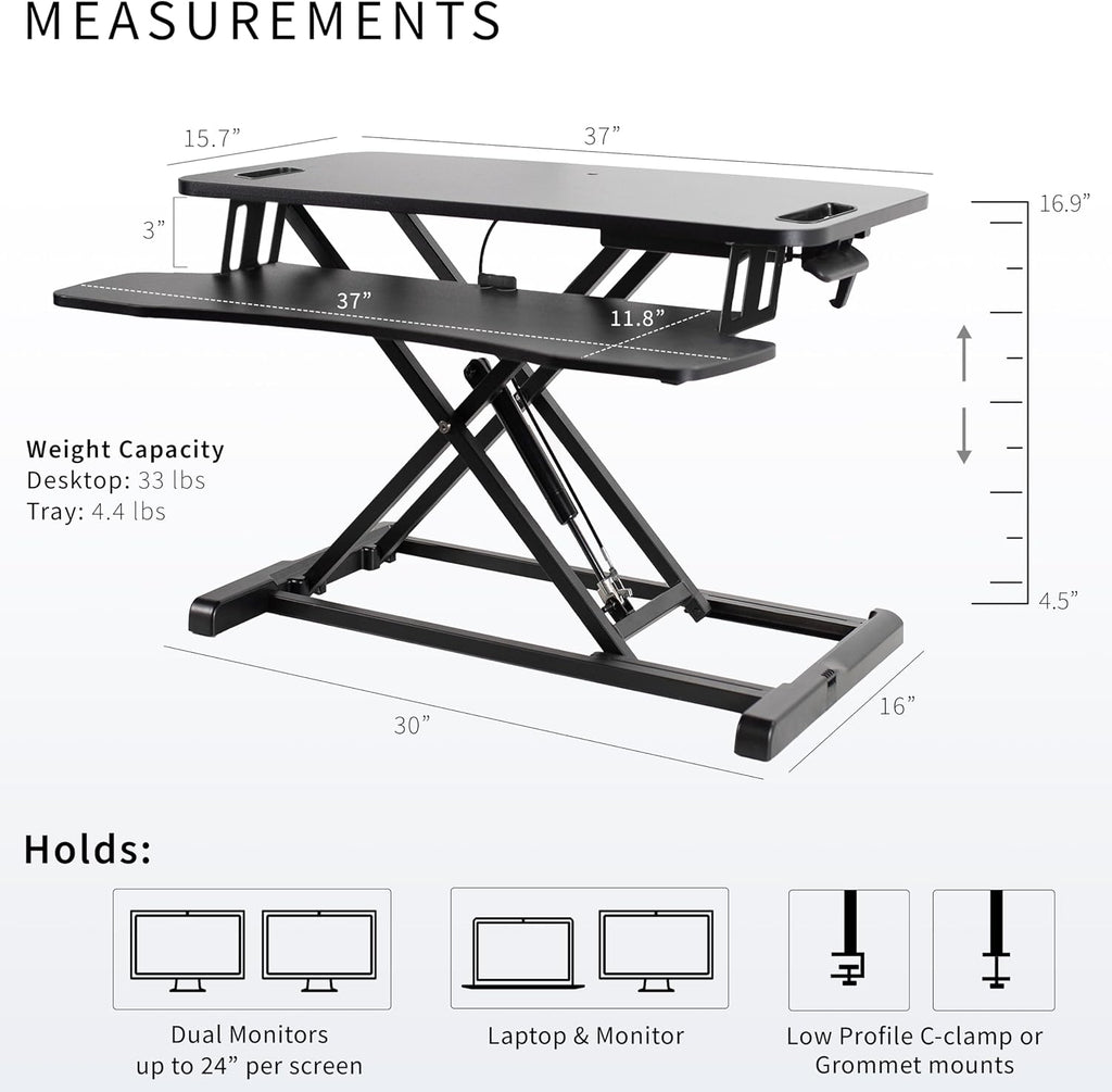 VIVO 38 inch Desk Converter, K Series, Height Adjustable Sit to Stand Riser, Dual Monitor and Laptop Workstation with Wide Keyboard Tray, White, DESK-V037KW