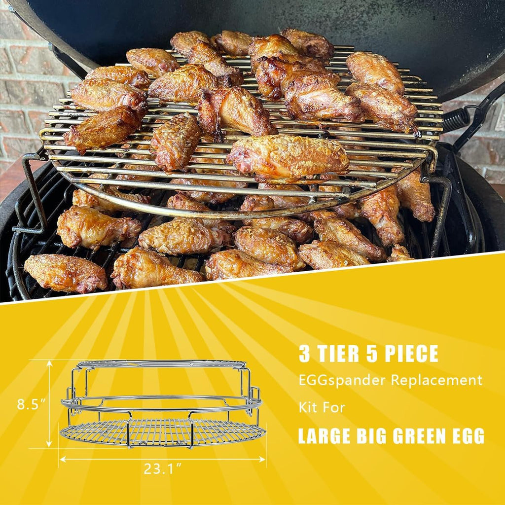 5 Piece Replacement Kit for Big Green Egg XL, Rack for Eggspander 5 Piece Kit Conveggtor Basket 304 Stainless Steel Grill Stack Rack with Removable Cooking System Expander Rack