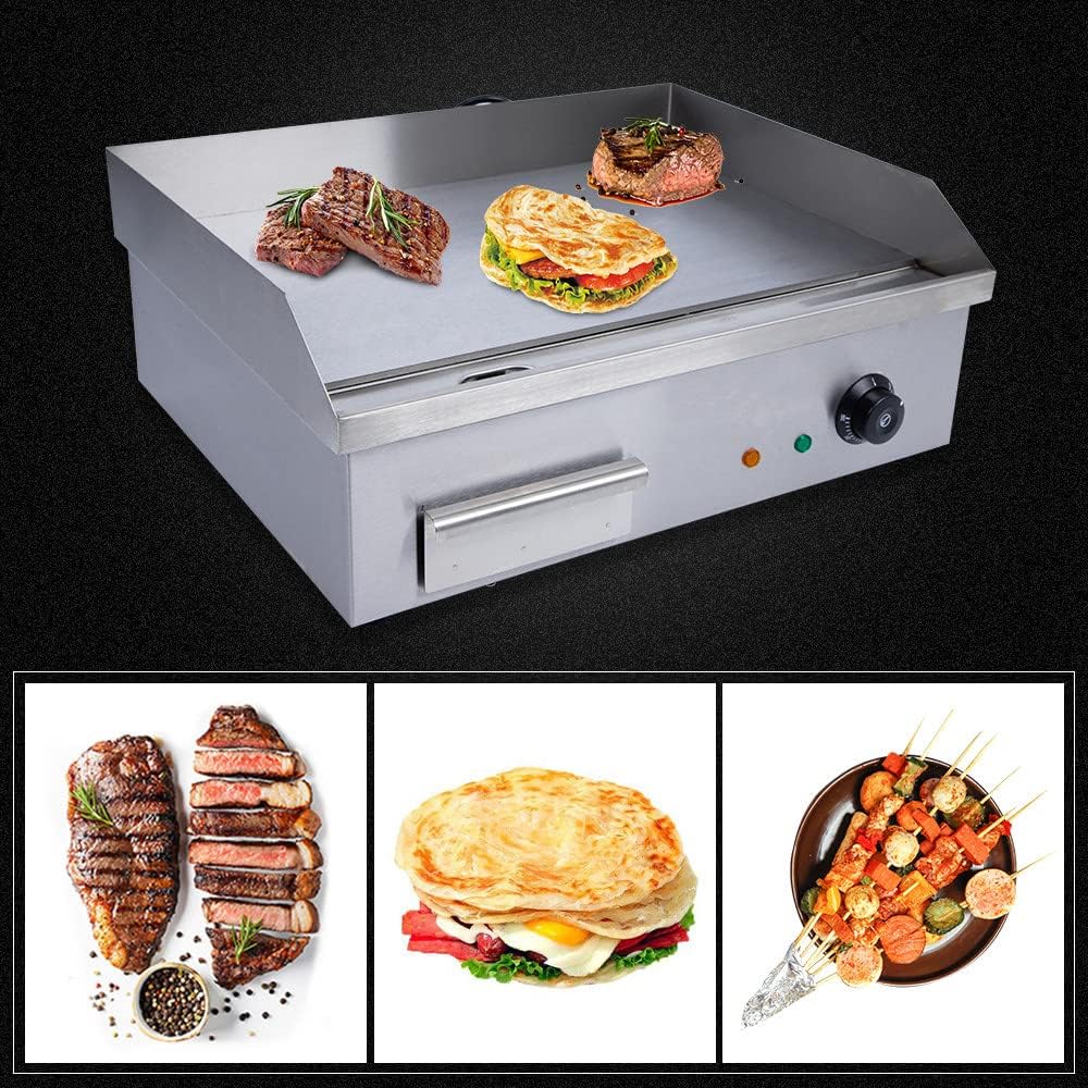22Inch Electric Countertop Griddle - 3000W Commercial One-Piece Tabletop Flat Top Grill Stainless Steel Large Pan Griddle For BBQ Teppanyaki Cooking, Cooking Area: 22'x14', US Plug Included