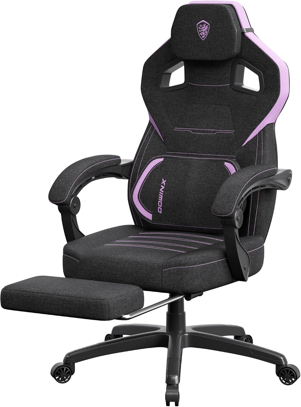 Dowinx Gaming Chair Fabric with Massage Lumbar Support, Big and Tall Gaming Chairs for Adults, High Back Computer Chair with Footrest for Office Gaming, Purple