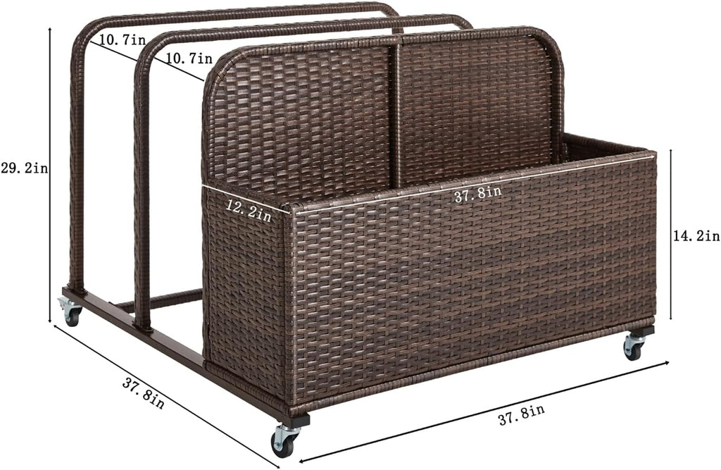 Poolside Float Storage Organizer, Outdoor Wicker Rattan Pool Float Holder Storage Rack for Basket Box Patio Pool Storage Caddy with Rolling Wheels for Pool Toy Noodles Equipment Accessroies (Brown)