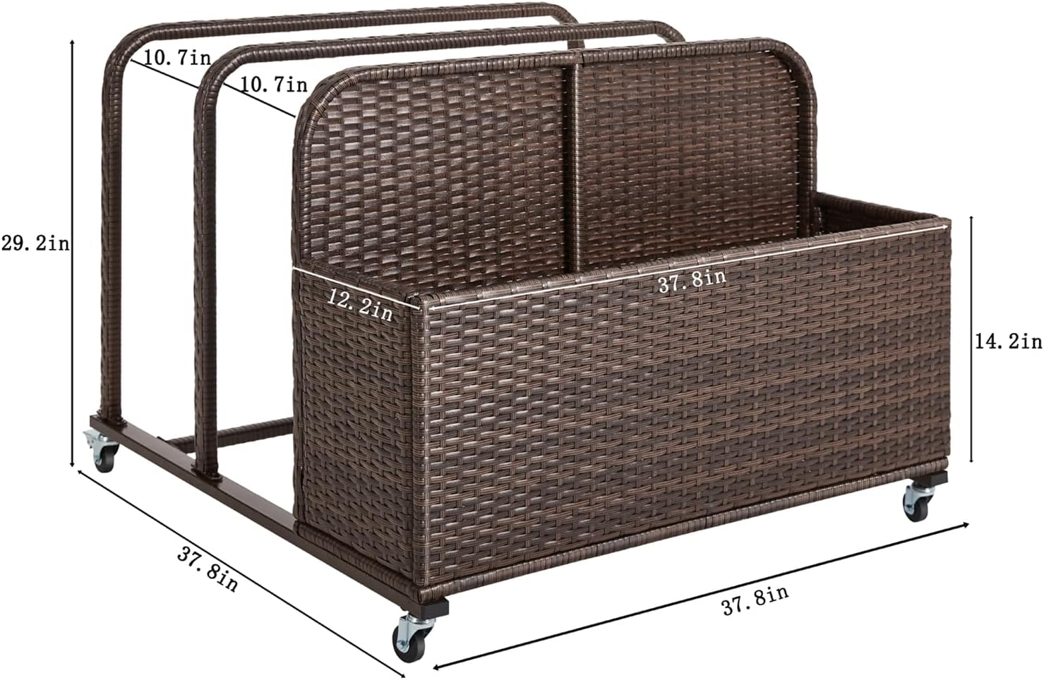 Poolside Float Storage Organizer, Outdoor Wicker Rattan Pool Float Holder Storage Rack for Basket Box Patio Pool Storage Caddy with Rolling Wheels for Pool Toy Noodles Equipment Accessroies (Brown)