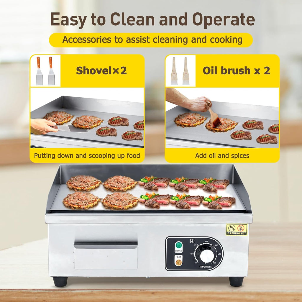 GarveeTech 30 in Commercial Electric Grill 3000W Electric Countertop Grill Non-Stick Electric Grill Plate 110V Teppanyaki Flat Grill Stainless Steel Adjustable Temperature Control 122°F-572°F