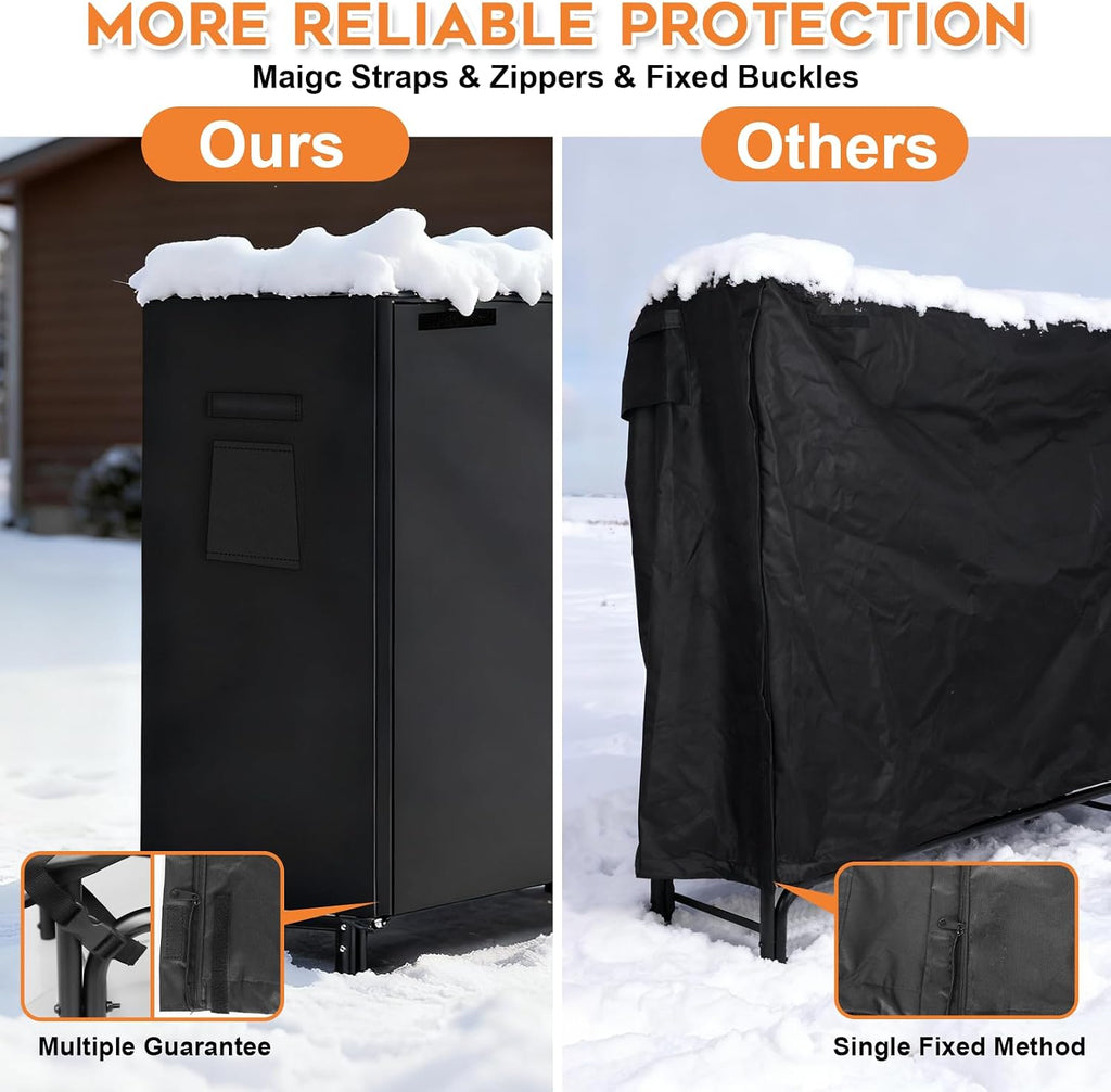 Gtongoko 8FT Firewood Rack Outdoor with Cover, Heavy Duty Wood Storage Racks with 600D Oxford Weather Resistant Waterproof Fabric Cover, Outdoor Firewood Holder