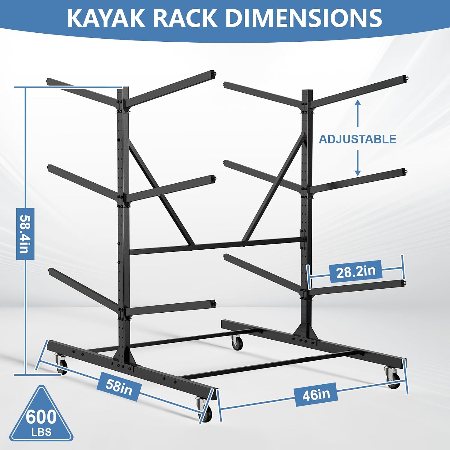 Kayak Storage Rack, Heavy Duty Freestanding Kayak Rack for Garage and Outdoor Storage, Kayak Stand Adjustable for Kayak, Canoe, Surfboard and Paddle Board