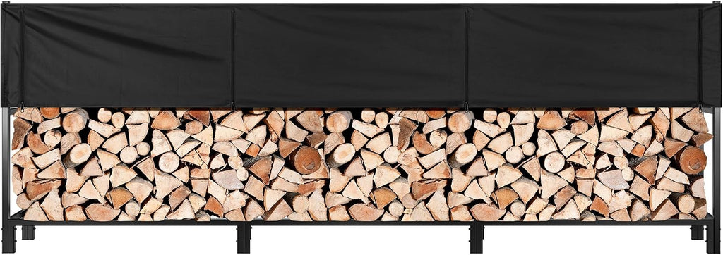 VIVOHOME Upgraded Heavy Duty 12 ft 3/4 Cord Firewood Rack Outdoor with Cover Combo Set, Thick Steel Log Holder Up to 4400 lb, Fire Wood Pile Storage Stand Organizer Black