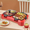 Electric Grill And Hot Pot,Fast Heat Hot Pot,Smokeless BBQ Grill Non-Stick Pan,Separate Dual Temperature Control,for 2-12 People,Red (Color : Red)