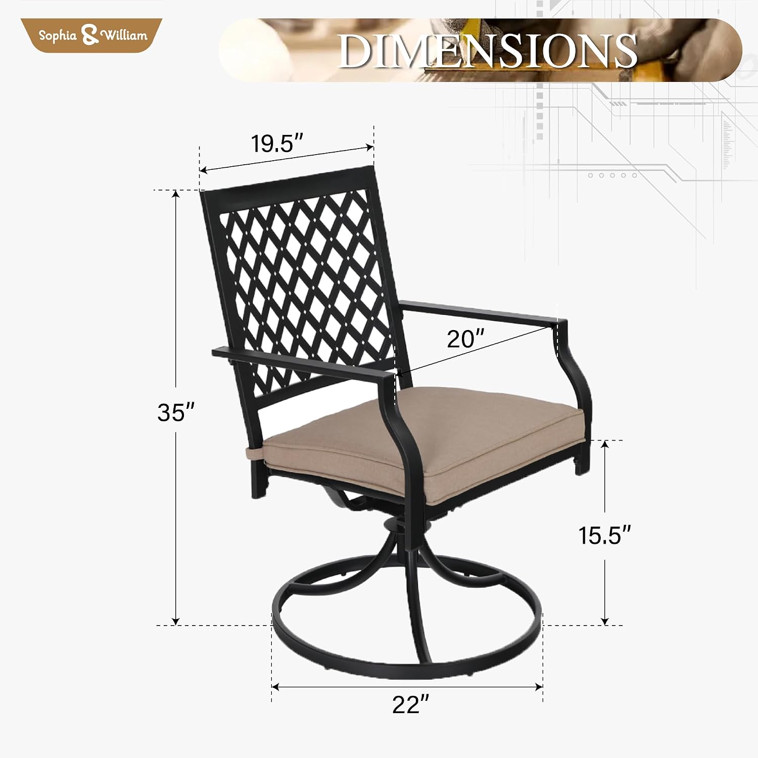 Sophia & William Patio Dining Chair Set of 2, Outdoor Metal Swivel Rocking Chairs with Cushion, for Garden Backyard Bistro