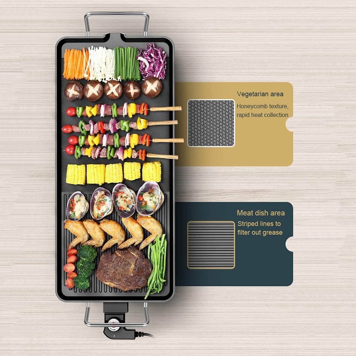 Electric Grills 2-In-1 Indoor Grill Smokeless Coated Non-Stick 1360 W with Cool-Touch Handle, for 2 4 People Extra Large Surface, 5-Level Control, Easy To Clean Black