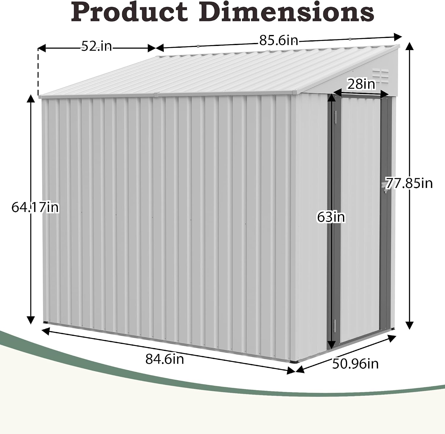 4 × 7 FT Lean to Storage Shed, Outdoor Metal Wall Side Bike Mower Sheds & Outdoor Storage Cabinet, Lockable Tool Organization Shed for Garden Patio