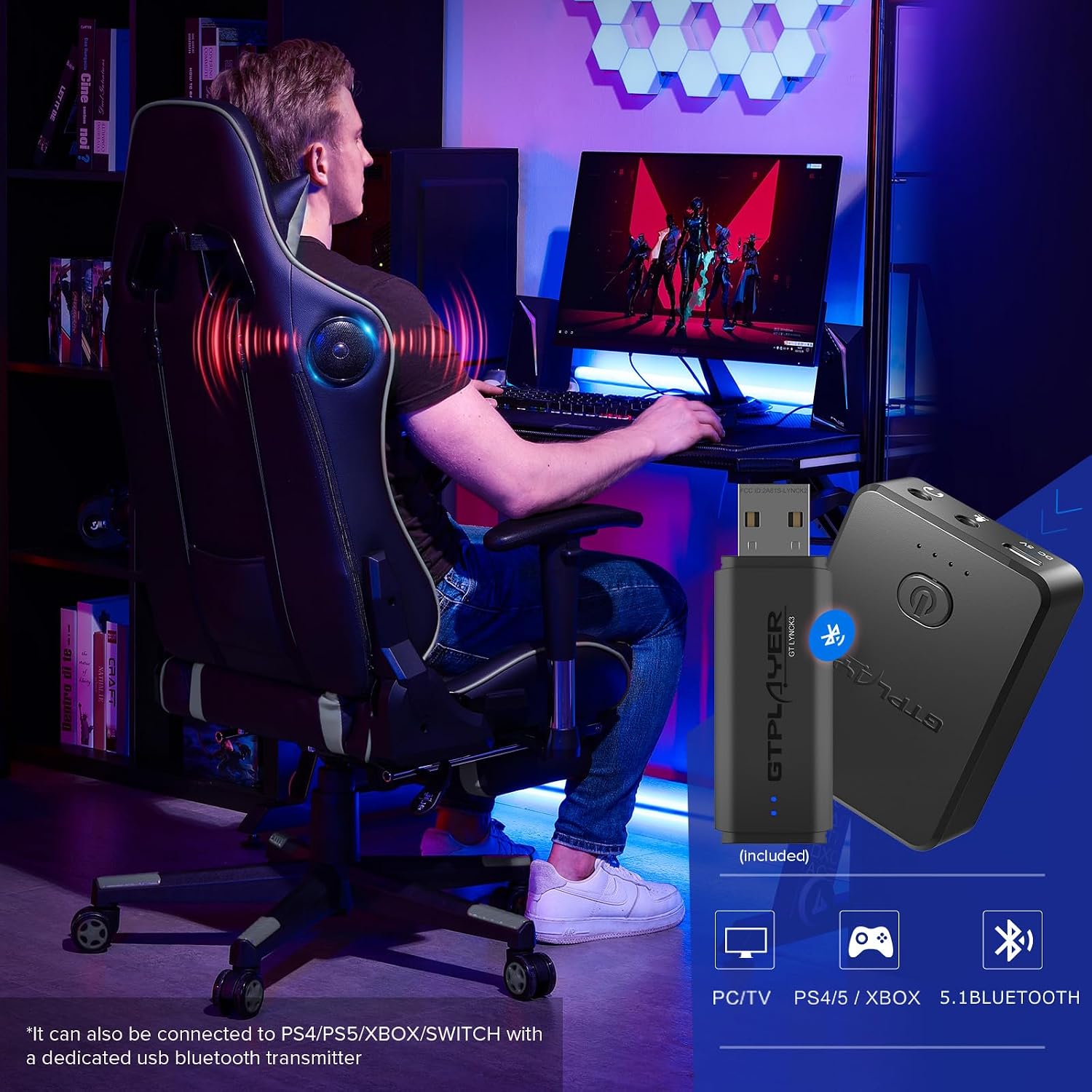 GTPLAYER Gaming Chair with Footrest Speakers Video Game Chair Bluetooth Music Heavy Duty Ergonomic Computer Office Desk Chair