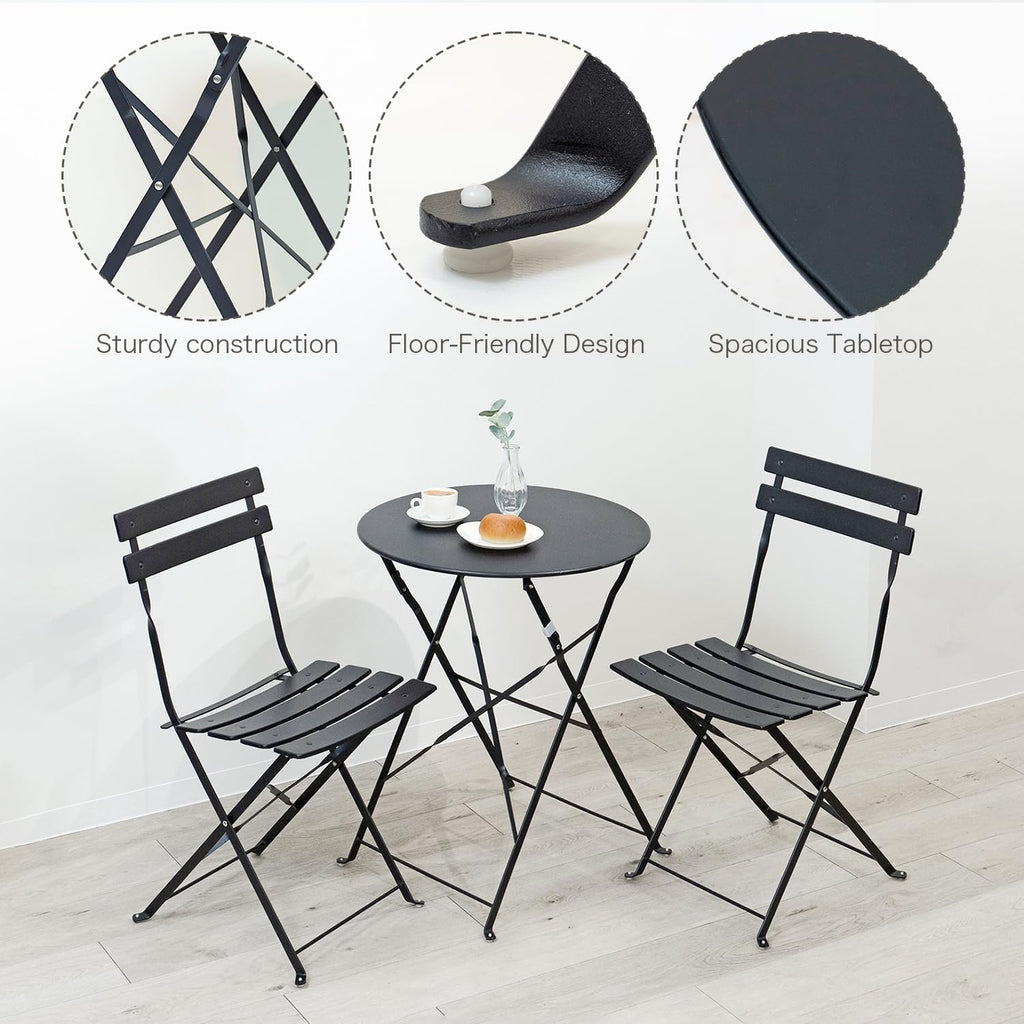 Indoor/Outdoor 3-Piece Foldable Bistro Set, Folding Outdoor Patio Furniture Sets, 2 Chairs and 1 Table, Weather-Resistant Outdoor/Indoor Conversation Set for Patio, Yellow, Black, US001